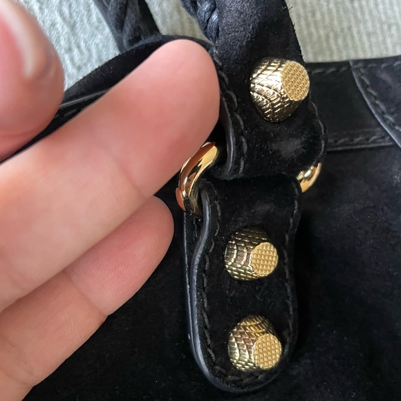 BALENCIAGA Black Suede City Classic Bag with Gold Studs - Picture 7 of 11